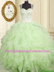 Suitable Sleeveless Lace Up Floor Length Beading and Ruffles Quinceanera Dresses