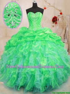 Pretty Sleeveless Lace Up Floor Length Beading and Ruffles 15 Quinceanera Dress