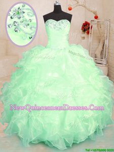 Flirting Spring Green Sleeveless Organza Lace Up Vestidos de Quinceanera for Military Ball and Sweet 16 and Quinceanera