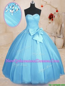 Fantastic Ball Gowns Sweet 16 Dresses Baby Blue Sweetheart Tulle Sleeveless Floor Length Lace Up