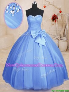 Custom Designed Purple Tulle Lace Up Sweet 16 Quinceanera Dress Sleeveless Floor Length Beading and Bowknot