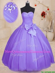 Fantastic Lavender Sweetheart Lace Up Beading and Bowknot 15th Birthday Dress Sleeveless