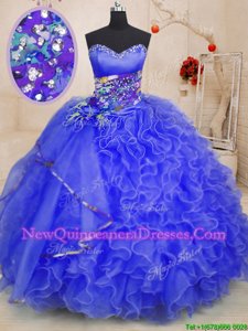 Floor Length Royal Blue Quinceanera Gowns Sweetheart Sleeveless Lace Up