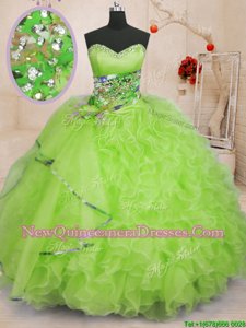 Fantastic Yellow Green Sweetheart Neckline Beading and Ruffles Ball Gown Prom Dress Sleeveless Lace Up