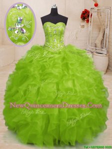 Enchanting Floor Length Lace Up Quince Ball Gowns Yellow Green and In for Military Ball and Sweet 16 and Quinceanera withBeading and Ruffles