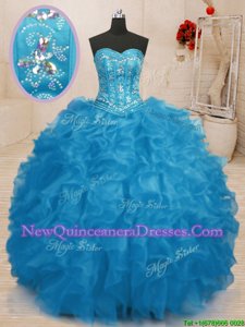 Decent Baby Blue Quinceanera Dresses Military Ball and Sweet 16 and Quinceanera and For withBeading and Ruffles Sweetheart Sleeveless Lace Up