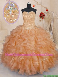 Graceful Floor Length Orange Sweet 16 Dresses Sweetheart Sleeveless Lace Up