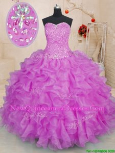 Discount Purple Sweetheart Lace Up Beading and Ruffles Quinceanera Dress Sleeveless