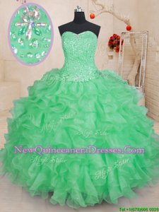 Suitable Green Sleeveless Floor Length Beading and Ruffles Lace Up Quinceanera Gowns