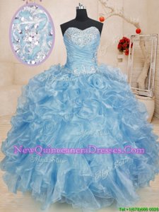 Perfect Blue Sweetheart Lace Up Beading and Ruffles Quinceanera Dresses Sleeveless