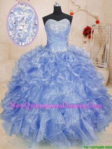 Sleeveless Organza Floor Length Zipper Sweet 16 Dresses inPurple withBeading and Ruffles