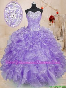 Discount Organza Sweetheart Sleeveless Lace Up Beading and Ruffles Sweet 16 Quinceanera Dress inLavender