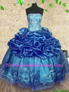 Spring and Summer and Fall and Winter Organza Sleeveless Floor Length Quinceanera Gown andBeading and Embroidery and Ruffles