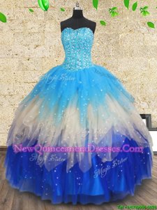 Fabulous Multi-color Sleeveless Floor Length Beading and Ruffles and Ruffled Layers Lace Up Quince Ball Gowns