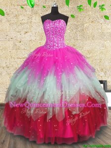 Fancy Floor Length Multi-color Quinceanera Gown Tulle Sleeveless Spring and Summer and Fall and Winter Beading and Ruffles and Ruffled Layers