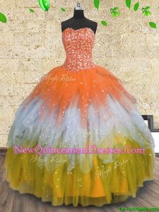 Extravagant Sequins Ball Gowns 15th Birthday Dress Multi-color Sweetheart Tulle Sleeveless Floor Length Lace Up