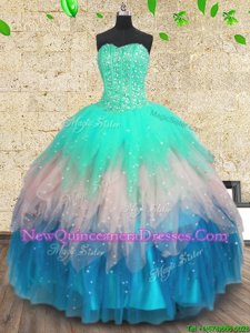 Designer Tulle Sweetheart Sleeveless Lace Up Beading and Sequins Ball Gown Prom Dress inMulti-color