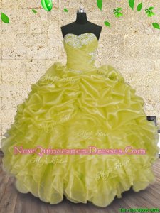 Discount Green Organza Lace Up 15th Birthday Dress Sleeveless Floor Length Beading and Appliques and Ruffles and Ruching