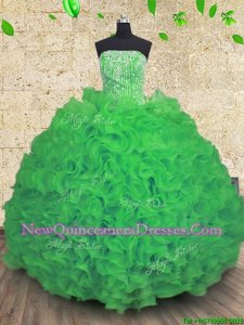 Perfect Green Organza Lace Up Quinceanera Dress Sleeveless Floor Length Beading and Ruffles