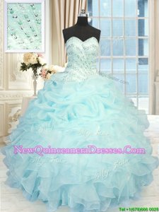 Pretty Spring and Summer and Fall and Winter Organza Sleeveless Floor Length Sweet 16 Dresses andBeading and Pick Ups