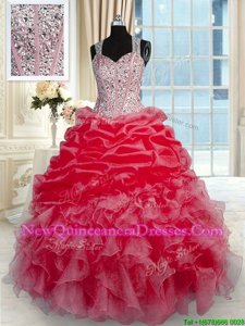 Dramatic Sleeveless Beading and Ruffles Zipper 15 Quinceanera Dress