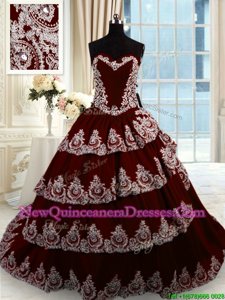 Sleeveless Court Train Beading and Appliques and Ruffled Layers Lace Up Sweet 16 Quinceanera Dress