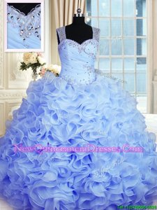 Glamorous Baby Blue Ball Gowns Beading and Ruffles Quinceanera Gowns Zipper Organza Sleeveless Floor Length