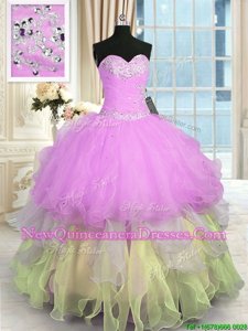 Best Floor Length Lace Up Sweet 16 Dresses Multi-color and In for Military Ball and Sweet 16 and Quinceanera withAppliques and Ruffled Layers