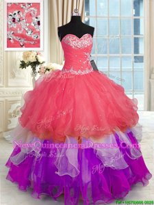 Sweetheart Sleeveless Lace Up Quinceanera Gown Multi-color Organza