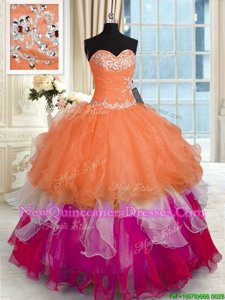 Custom Made Ruffled Multi-color Sleeveless Organza Lace Up Quinceanera Gowns for Military Ball and Sweet 16 and Quinceanera