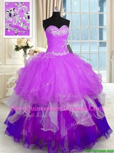 Multi-color Sweetheart Neckline Beading and Ruffles Sweet 16 Quinceanera Dress Sleeveless Lace Up