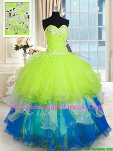 Discount Sleeveless Beading and Ruffles Lace Up Quinceanera Gown