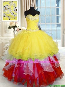 Exquisite Multi-color Ball Gowns Sweetheart Sleeveless Organza Floor Length Lace Up Beading and Ruffles Sweet 16 Dress