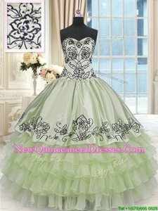 Modest Ruffled Floor Length Ball Gowns Sleeveless Yellow Green Vestidos de Quinceanera Lace Up