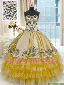 Great Ruffled Sweetheart Sleeveless Lace Up Quinceanera Gown Yellow Organza and Taffeta