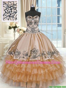 Beading and Embroidery and Ruffles Quince Ball Gowns Orange Lace Up Sleeveless Floor Length