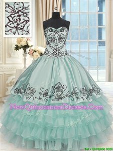 Simple Sleeveless Beading and Embroidery and Ruffled Layers Lace Up 15th Birthday Dress