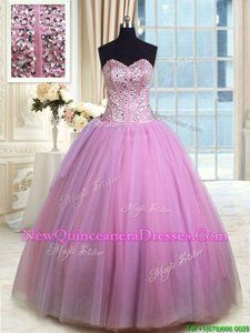 Organza Sweetheart Sleeveless Lace Up Beading and Ruching Quinceanera Gown inLilac