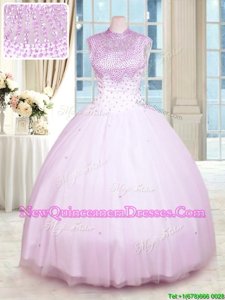 Floor Length Ball Gowns Sleeveless Lilac Quinceanera Dresses Zipper