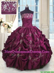 Flare Fuchsia Sleeveless Floor Length Beading and Appliques and Embroidery and Pick Ups Lace Up Quinceanera Dresses