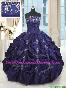 Unique Purple Ball Gowns Beading and Appliques and Embroidery and Pick Ups Quinceanera Dress Lace Up Taffeta Sleeveless Floor Length