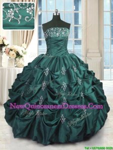 Superior Peacock Green Lace Up Vestidos de Quinceanera Beading and Appliques and Embroidery and Pick Ups Sleeveless Floor Length