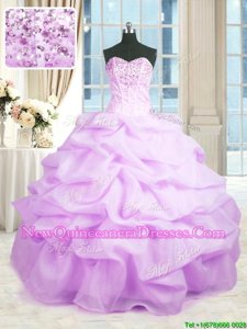 Wonderful Sweetheart Sleeveless Vestidos de Quinceanera Floor Length Beading and Ruffles Lavender Organza