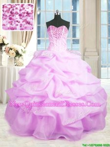 Beautiful Beading and Ruffles Quince Ball Gowns Lilac Lace Up Sleeveless Floor Length