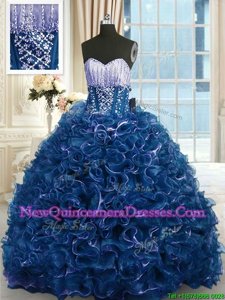 Vintage Sleeveless Brush Train Beading and Ruffles Lace Up Quinceanera Gowns