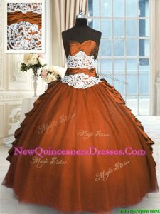 Luxurious Rust Red Lace Up 15 Quinceanera Dress Beading and Lace and Ruching and Pick Ups Sleeveless Floor Length