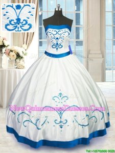 Noble Floor Length White Sweet 16 Dress Satin Sleeveless Spring and Summer and Fall and Winter Beading and Embroidery