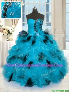 New Style Sleeveless Lace Up Floor Length Beading and Ruffles 15 Quinceanera Dress