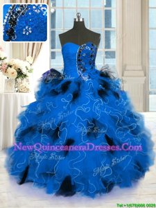 Extravagant Blue Lace Up Sweet 16 Dresses Beading and Ruffles Sleeveless Floor Length