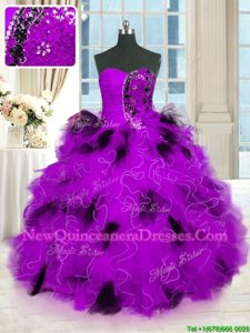 Lovely Purple Sweet 16 Dress Military Ball and Sweet 16 and Quinceanera and For withBeading and Ruffles Strapless Sleeveless Lace Up